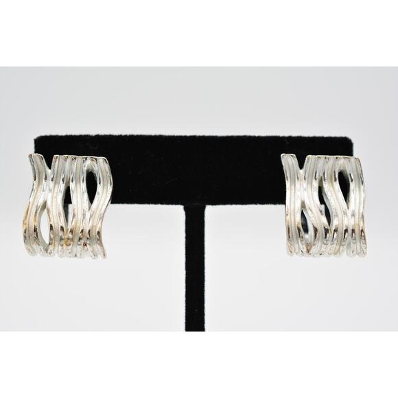 Givenchy Vintage Clip Earrings Brushed Silver Runway Signed 1980s BinH - Picture 1 of 12